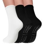 Elapse Space 3 Pairs Pilates Socks with Grips for Women, Grip Socks for Yoga Crew Socks for Barre Non Slip Socks, 3 Pairs-white/Black/Black, One size