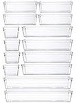 14 Pcs Kitchen Drawer Organiser Storage Trays for Makeup Bedroom Office, Desk Versatile, Plastic, Clear