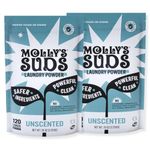 Molly's Suds Unscented Laundry Detergent Powder | Natural Laundry Detergent for Sensitive Skin | Earth-Derived Ingredients, Stain Fighting | 240 Loads Total (2 Pack)