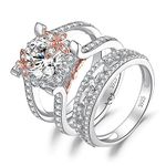 JewelryPalace Vintage 3ct Cubic Zirconia Halo Engagement Rings for Her, 925 Sterling Silver 14K Rose Gold Promise Ring for Women, Butterfly Flower Leaf Shaped CZ Wedding Bands Rings Bridal Sets J