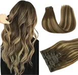 DOORES Seamless Clip in Hair Extensions Real Human Hair, Chocolate Brown to Caramel Blonde 24 Inch 160g 7pcs, Invisi Edge Hair Extensions Clip in Hair Extensions Remy Hair Extensions Straight