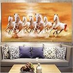 Wall Art Seven Running White Horses Animal Painting Poster Living Room Home Mural Decoration 15.7x31.4in(40x80cm) x1pcs No Frame