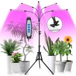 Garpsen Grow Light with Stand, 5 Heads Grow Lights for Indoor Plants, 100 LEDs Full Spectrum Led Plant Light for Seed Starting, with Clip&15-63" Adjustable Tripod&6/12/16H Timer