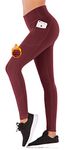 IUGA Thermal Leggings Women Fleece Lined Leggings with Pockets High Waisted Winter Leggings for Women (Wine, M)