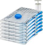 Amazon Basics Vacuum Compression Zipper Storage Bags with Airtight Valve and Hand Pump, Jumbo, 6-Pack, Clear