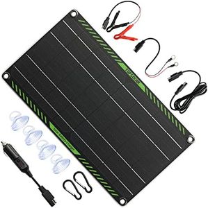 Topsolar 10 Watt 12 Volt Solar Trickle Charger 10W 12V Solar Panel Car Battery Charger Portable Solar Battery Maintainer for Car Motorcycle Boat Marine RV + Cigarette Lighter Plug Alligator Clip