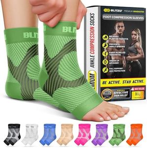 BLITZU Compression Socks for Plantar Fasciitis, Achilles Tendonitis Relief. Ankle Compression Sleeve for Heel Spurs, Foot Swelling, Fatigue & Sprain. Arch Support Brace for Sports, Gym Green XXL