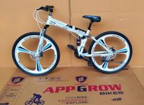 APPGROW Foldable Mountain Bike, 24-inch Wheels, Mag Alloy Frame, Disc Brakes, White and Blue