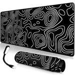 PIXELGLIDE Topographic Contour 35.4 X 15.7 Inch, XXL Gaming Mouse Pad, Stitched Edge, Superior Cloth Surface, Non-Slip Rubber Base, Water Proof Keyboard Pad