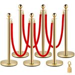 VEVOR Stanchion Post with Velvet Rope, 6-Pack Crowd Control Stanchion with 4PCS 5FT Red Velvet Ropes, Stainless Steel Queue Barrier Line Divider with Ball Top for Events, Museums, Parties