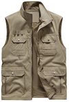 Men's Fishing Vest with Multi-Pocket Sleeveless Jacket Hunting Vest Safari Travel Outdoor Casual Vest Gilet Lightweight Thin Outerwear Vest Khaki XL