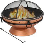 Marco Paul Large Outdoor Fire Pit Table with Grate Shelf, Metal Brazier for Garden Patio Outdoor, with Mesh Cover and Poker BBQ Parties Table Garden Decorations Cooking Grill (Bronze Circular)