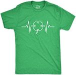 Mens Saint Patrick's Heart Beat Tshirt Funny Pulse Monitor Line Clover St. Paddy's Day Parade Novelty Tee for Guys (Heather Green) - 4XL