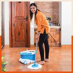 Bathla Ultra Clean Plus - Heavy Duty Microfiber Spin Mop for Home with Large Trolley Wheels (Blue)