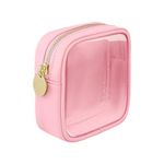 Small Nylon PVC Cosmetic Travel Bag Mini Clear Makeup Bag Waterproof Toiletry Storage Clutch Coin Zipper Pouch Beauty Skincare Bag for Women Girls Pink