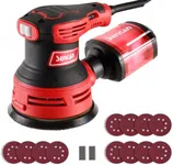 Palm Sander, 5 inch Electric Random Orbital Sander with Vacuum Dust Collector, 12000RPM 6 Variable Speeds Hand Sander Tool for Woodworking, 2.4A, 8.9 Feet Cord, Red