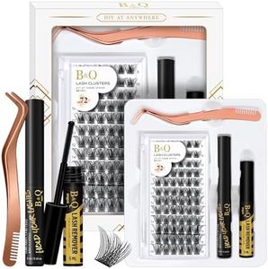 B&Qaugen DIY Lash Extension Kit B02 Lash Cluster B&Q DIY Eyelash Kit Individual Lashes Clusters with Mascara Brush Glue Remover Lash Applicators for DIY Eyelashes Extensions (Kit,B02)