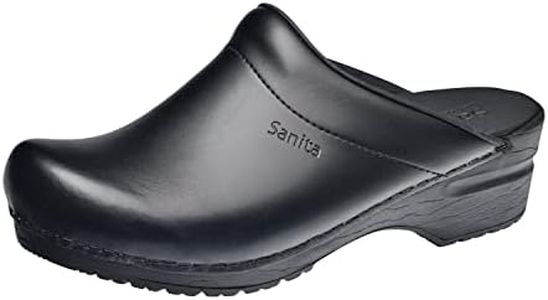 Sanita Sonja PU | Sabots Ouvert | Produit Original Fabriqué à la Main pour Femme | Assise Plantaire de Forme Anatomique avec Mousse Souple | Noir | 42 EU