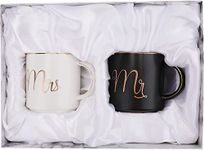 Yesland 12 oz Mr and Mrs Mug, Ceramic Coffee Mug for the Couple, Ideal Gift for Engagement, Anniversary, His and Hers, Bride and Groom, Valentines and Christmas Gifts - Set of 2 (Black & White)