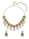 ZAVERI PEARLS Green Meenakari Orange Stones Dazzling Necklace & Earring Set For Women-ZPFK18329