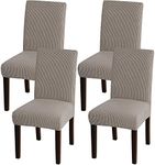 Turquoize Stretch Dining Chair Covers for Dining Room Set of 4 Chair Covers Slipcovers Chair Slipcovers Protectors Covers Dining Chairs, Feature Spandex Textured Checked Jacquard Fabric, Taupe