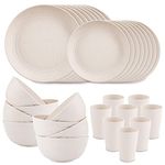 Supernal Wheat Straw Dinnerware Sets,Dinnerware Sets for 8,Microwave Dishwasher Safe,Unbreakable Dinnerware,Reusable Tableware Set,Beige Set 16pcs Plates, 8pcs Bowls, 8pcs Cups.