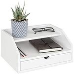 Ballucci Desk Organizer with Drawer, 2 Tier Paper Sorter, File Holder, Office Supplies Organizer - White