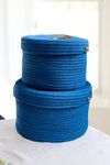 Aroma Brand-Round mini rope jute storage jute woven Shelf basket hamper baby nursery tray bucket organizer gifts for kids toys,fruits,living room,bathroom (set of 2) (1 BIg And 1 Small, Blue)