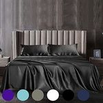 1000TC All Size Ultra SOFT Art Silk Satin Sheet Set INCL- Flat Sheet | Fitted Sheet | Pillowcase (Black, Double)