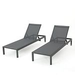 Christopher Knight Home Crested Bay Patio Furniture, Outdoor Grey Aluminum Chaise Lounge with Dark Grey Mesh Seat (Set of 2)