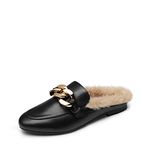 DREAM PAIRS Women’s Mules Backless Flats Shoes Comfortable Slip-on Closed Toe Slides Loafers with Chain and Furry Lining,Size 8,Black,SDML2205W