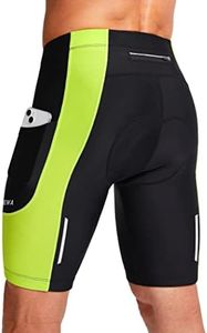Bike Shorts for Men 3D Padded Bicycle Cycling Underwear Road Biking Biker Mountain Riding Cycle UPF 50+ Shorts Zipper Pockets?Black/Green Large