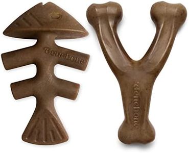 Benebone 2-Pack Indestructible Fishbone/Wishbone Dog Chew Toys, Long Lasting Tough Boredom Breaker for Dogs, Real Salmon and Real Bacon Flavour, for Medium Dogs, Made in USA
