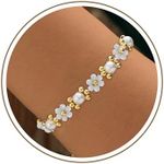 Nymerianoble Pearl Bracelets for Women Wedding Gifts for Newlyweds Adjustable Beaded Bracelets for Teen Gls Bridesmaid Wrap Flower Bracelet Wedding Bridesmaid Gifts Sister Pearl Jewelry