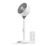 IRIS USA WOOZOO, Pedestal Standing Fan with Remote, 360 Oscillating, 12 Speeds, Low Noise DC Motor, 8h Timer, Touch Panel, Height Adjustable, White/Gray