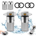 2PCS Pop Up Sink Plug Replacement, Sink Stopper Removable Stainless Steel Floor Drain Filter for 34-40mm Drain Holes, Universal Sink Plug for Kitchen, Bathroom, Wash Basin, Bathtubs