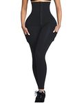 SEASUM High Waisted Yoga Legging with Adjustable Waist Corset Belt Tummy Control Slimming Waist Trainer Pant, B-pocket Black, Medium