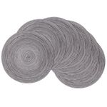 SHACOS Round Braided Placemats Set of 6 Round Table Mats 15 inch Cotton Washable for Holiday Party (Black Grey, 6)