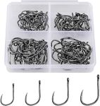 500PCS/100PCS ReeMoo Premium Fishing Hooks, 10 Sizes/4 Sizes Carbon Steel Fishing Hooks W/Portable Plastic Box, Strong Sharp Fish Hook with Barbs for Freshwater/Seawater