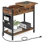 VASAGLE Side Table with USB Ports & Power Outlets, Flip Top End Table with Charging Station, Rustic Brown and Black ULET310B01V1