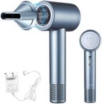 Cordless Ionic Hair Dryer with Digital Screen, 4 Mode Charging Blow Dryer with Magnetic Nozzle, Travel Hair Dryer for Women Kids Outdoor Camping Beaches (Silver Grey)