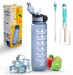 K-MART Sports Water Bottle with Straw and Time Marking, and 32OZ Capacity - Motivational and Eco-Friendly BPA-Free Bottle for Running, Gym, Yoga, Outdoors, and Camping (Style-1, Grey)