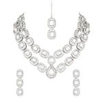 I Jewels Silver Plated Traditional Stone Choker Necklace Jewellery With Earring & Maang Tikka Set For Women And Girls (Silver white)