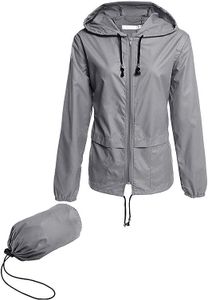 Avoogue Lightweight Raincoats for Women Waterproof Rain Jacket Packable Outdoor Hooded Windbreaker (Grey S)