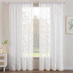 MIULEE White Lace Curtains 63 Inches Long Leaf Embroidered Window Curtain Warp Knitted Rod Pocket Drapes Vintage Lace Sheer Drapes Set of 2 Panels for Living Room, 58" x 63"