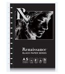 Renaissance A5 Wirebound Black Paper Pad (210 x 148 mm) 120 GSM. (32 Sheets)