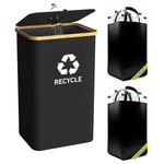 Recycling Bin Organizer for Home - 26 Gallon Recycle Bin for Kitchen with 2 Reusable Inner Bags - Indoor Recycling Bins with Lid for Bottles Cans Glass Plastic Cartons, Waterproof & Reusable (Black)