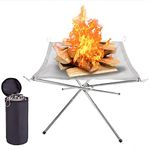 Nestling Portable Foldable Outdoor Camping Fire Pit, 304 Stainless Steel Mesh Fireplace Picnic Campfire Fire Pit Wood Burning with Carry Bag for Patio, Camping Backyard (M(16.5 x 16.5 x 13.4″))