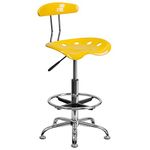 Vibrant Orange-Yellow and Chrome Drafting Stool with Tractor Seat