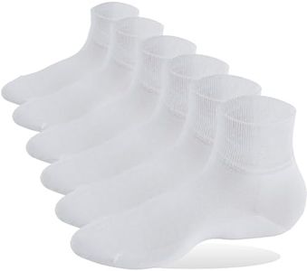 Forcool Diabetic Women's Men's Non Binding Loose Top Soft Wide Stretchy Diabetic Ankle Low Cut Cotton Edema Diabetes Socks with Seamless Toe, 6 Pairs White, Medium
